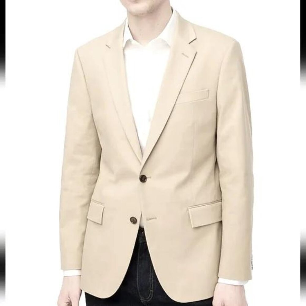 J CREW Thompson Preppy Tan Beige Solid Cotton Men's Sz 40R Sport Coat Blazer